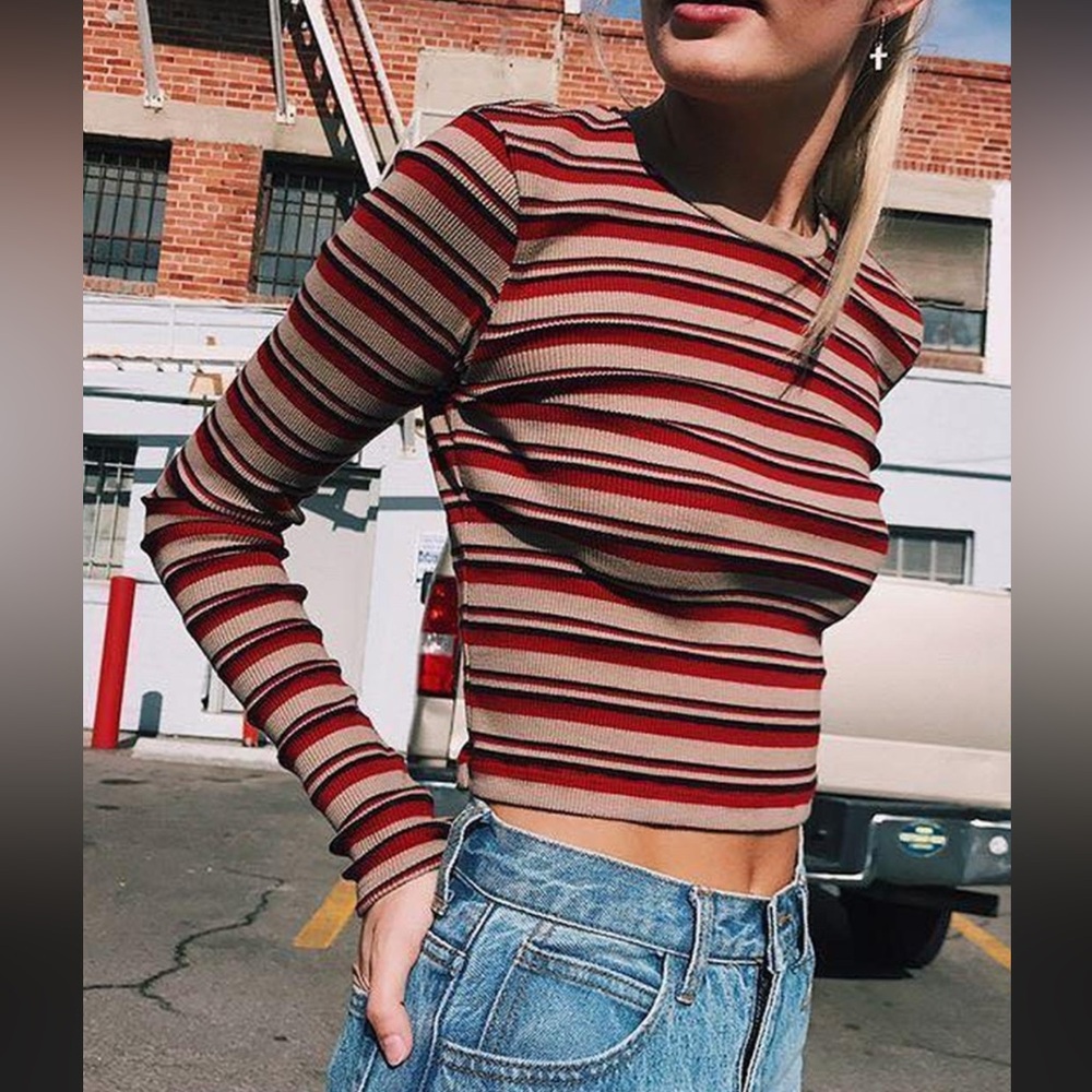 Brandy Melville Santana Long Sleeve Striped Crop Top